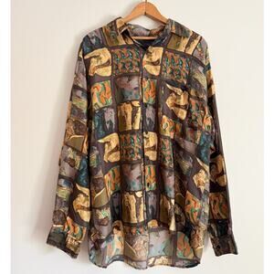Vintage Freelance Mens 100% Silk Button Up Shirt Retro 70s 80s 90s Grandpacore